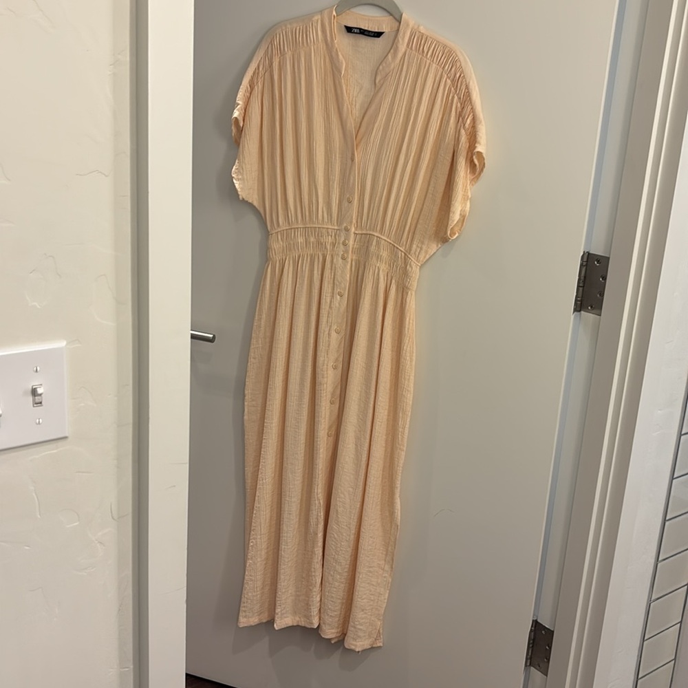 Zara Cream Midi Dress with Flutter Sleeves